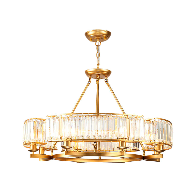 Beveled Crystal Circle Chandelier Lamp Classic Living Room LED Ceiling Suspension Light