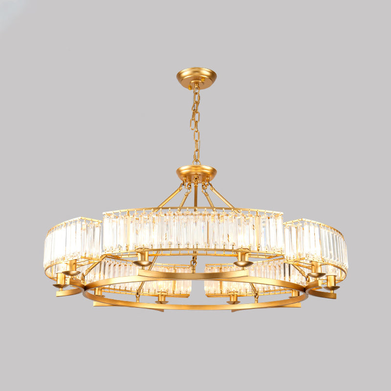 Beveled Crystal Circle Chandelier Lamp Classic Living Room LED Ceiling Suspension Light