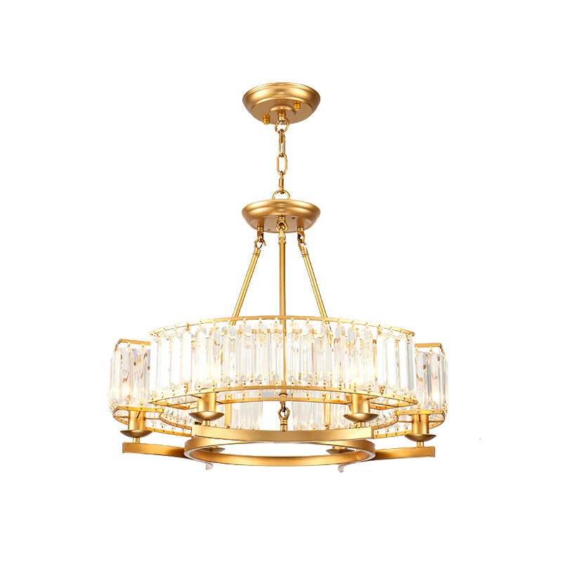 Beveled Crystal Circle Chandelier Lamp Classic Living Room LED Ceiling Suspension Light
