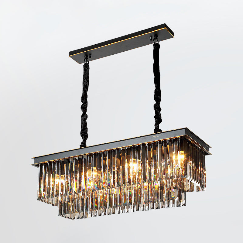 Black Island Lighting Rural Beveled Crystal Tiered Geometry Suspension Pendant Light for Dining Room