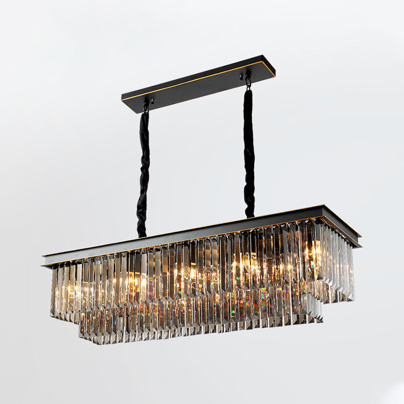Black Island Lighting Rural Beveled Crystal Tiered Geometry Suspension Pendant Light for Dining Room