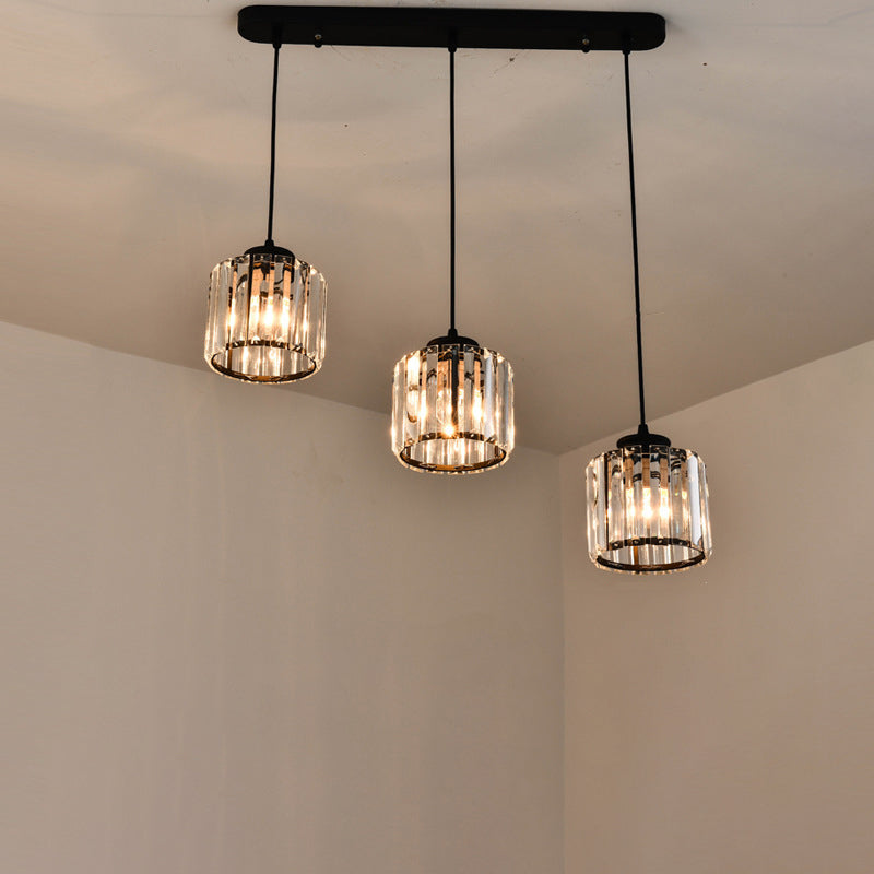 Crystal Geometrical Cluster Pendant Traditional 3-Light Dining Room Ceiling Lamp