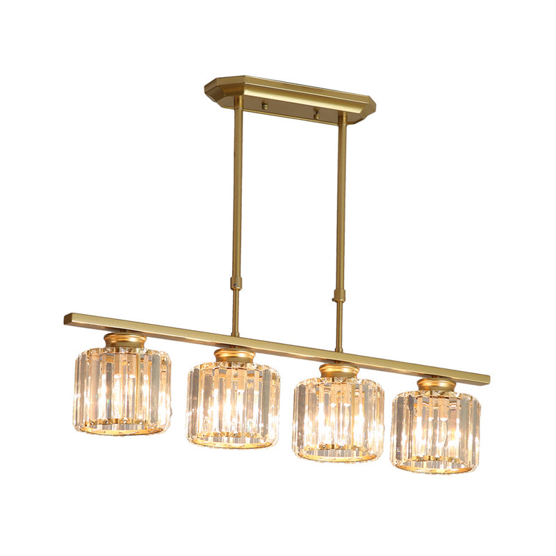 Country Cylinder Hanging Island Light Clear Crystal Pendant Lighting Fixture for Dining Room