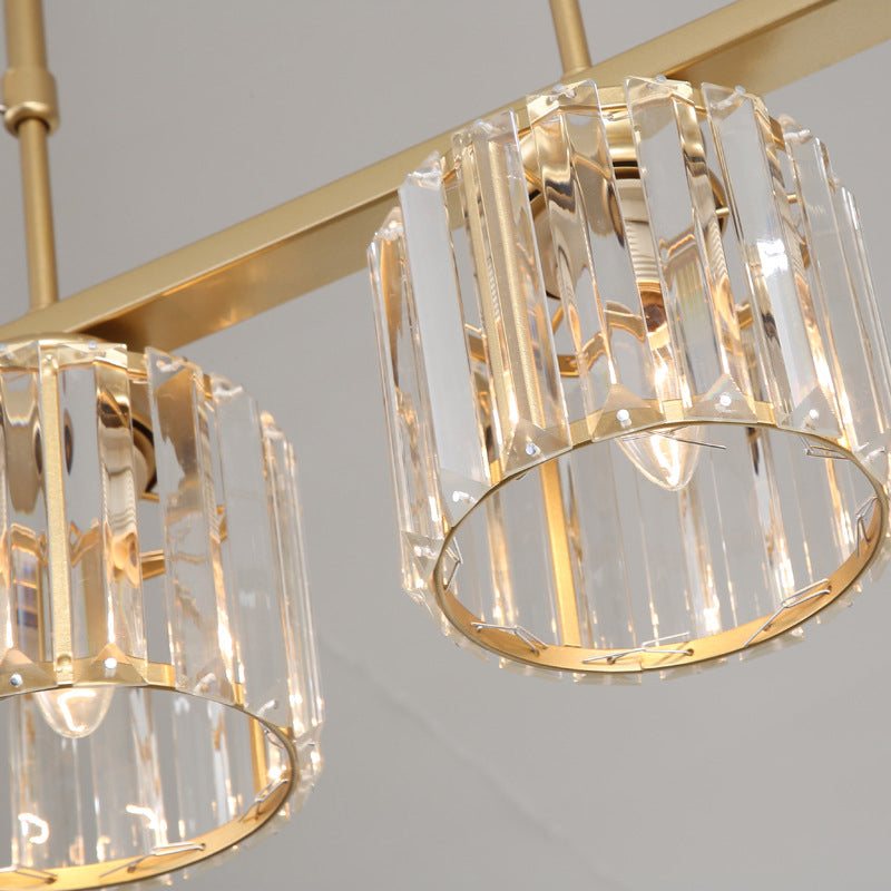 Country Cylinder Hanging Island Light Clear Crystal Pendant Lighting Fixture for Dining Room