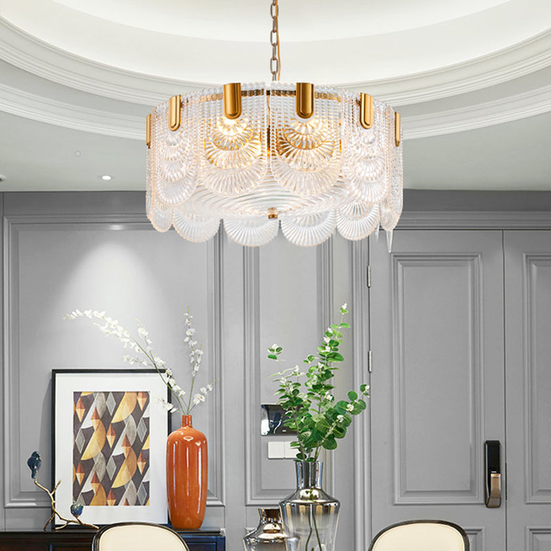 Lampada per goccia di vetro a testura chiara smerlata classica sala da pranzo lampadario lampadario in ottone