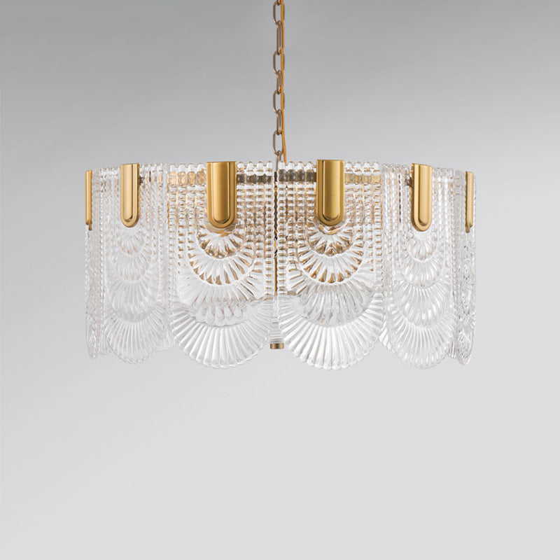 Lampada per goccia di vetro a testura chiara smerlata classica sala da pranzo lampadario lampadario in ottone