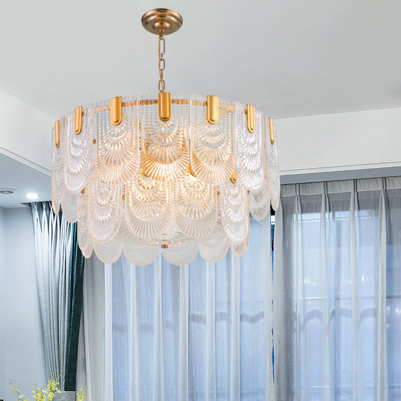 Lampada per goccia di vetro a testura chiara smerlata classica sala da pranzo lampadario lampadario in ottone