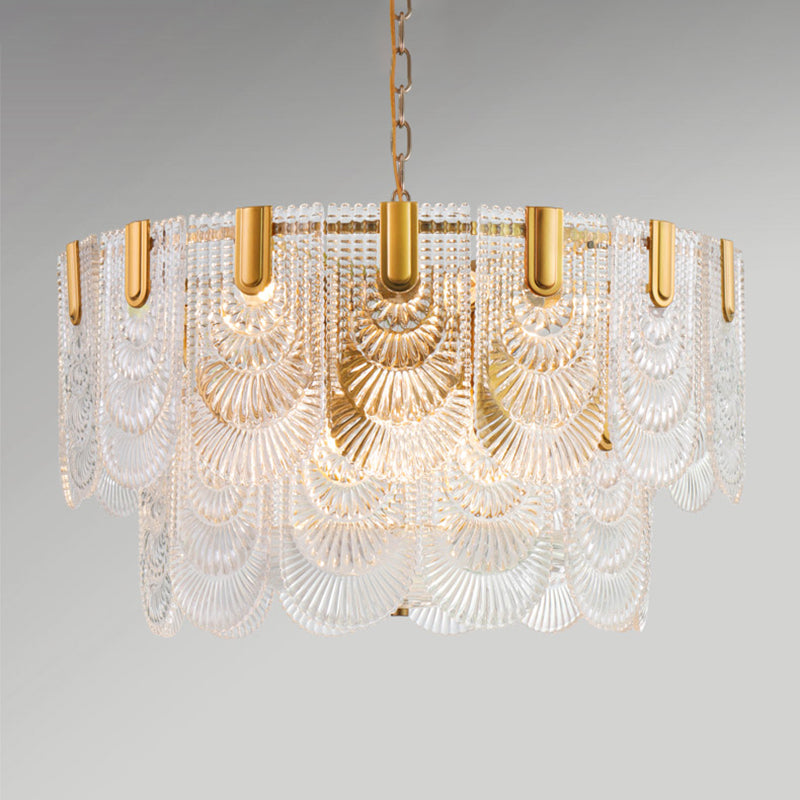 Lampada per goccia di vetro a testura chiara smerlata classica sala da pranzo lampadario lampadario in ottone