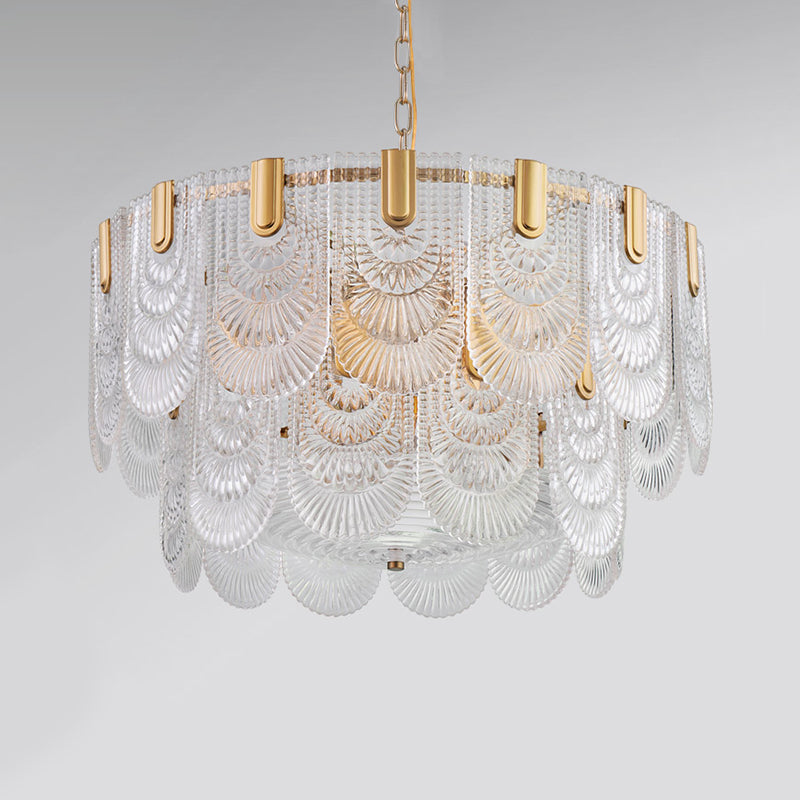 Lampada per goccia di vetro a testura chiara smerlata classica sala da pranzo lampadario lampadario in ottone