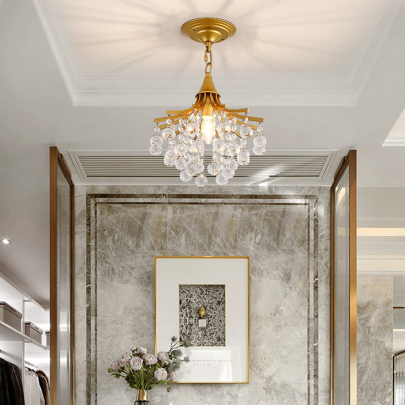 Metal Branch Semi Flush Mount Lighting Rural 1 Head Hallway Crystal Ceiling Light Fixture
