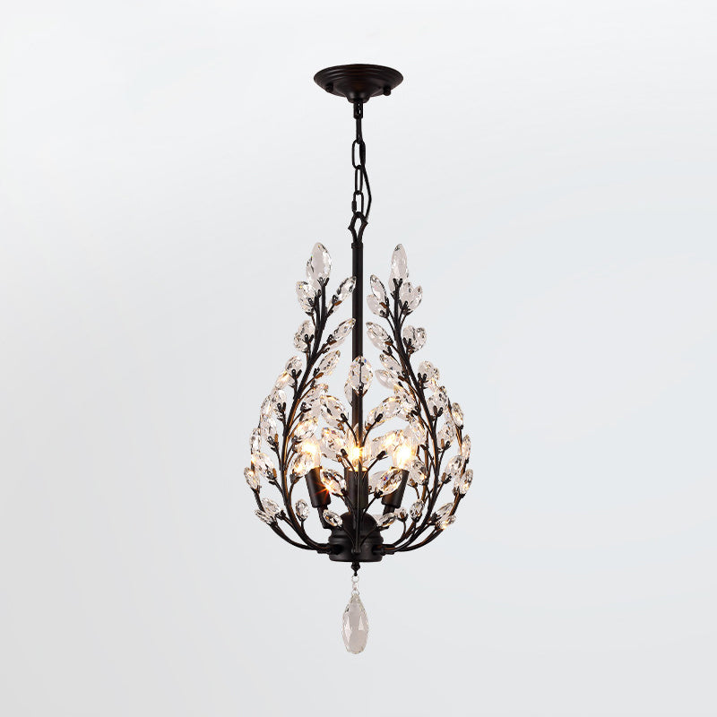 Iluminación de lámpara de lámpara rústica de 3 luces Luz de techo de cristal transparente en negro