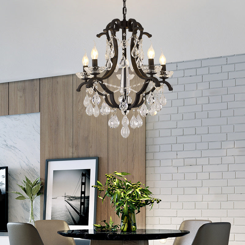 Candelabra Metall Kronleuchter klassisches Wohnzimmer Suspension Anhänger Licht in Schwarz mit Kristallakzent