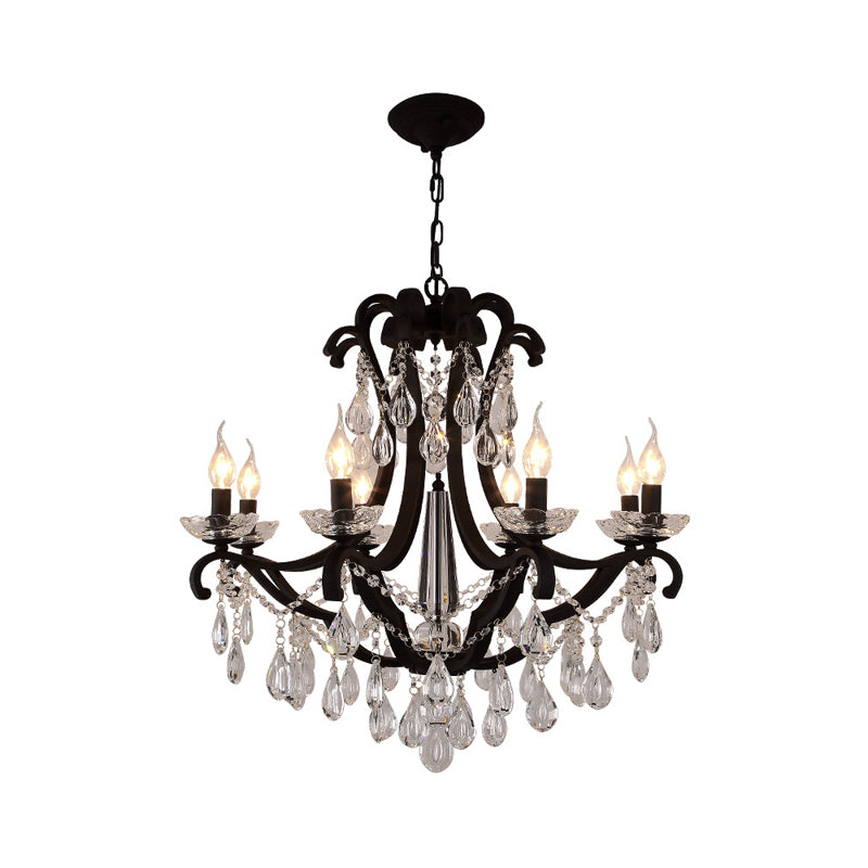 Candelabra Metall Kronleuchter klassisches Wohnzimmer Suspension Anhänger Licht in Schwarz mit Kristallakzent