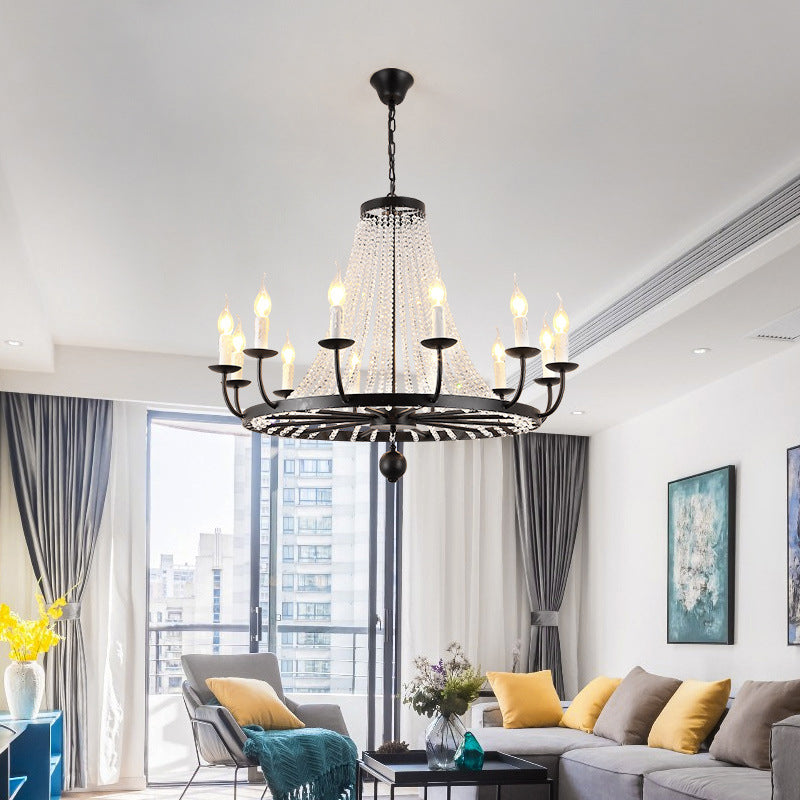 Kristall Kronleuchter Beleuchtung Land Schwarz Candelabra Wohnzimmer Anhänger Lichtkit mit Candelabra Design