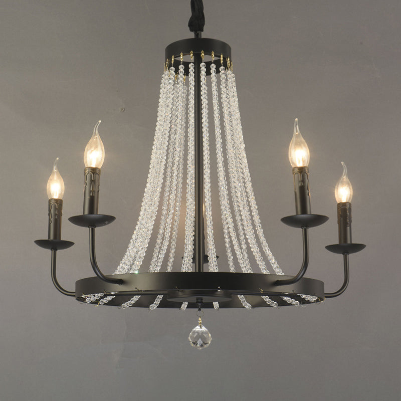 Black Pendulum Light Classic Metal Wagon Wheel Chandelier accesorio de iluminación con soportes de cristal