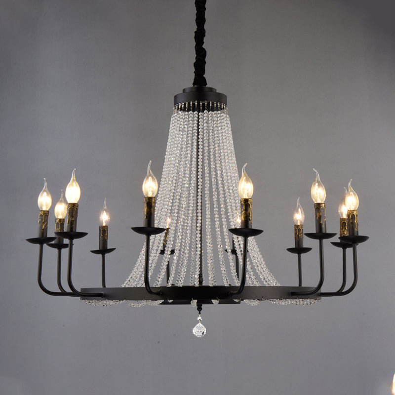 Black Pendulum Light Classic Metal Wagon Wheel Chandelier Lighting Fixture with Crystal Stands