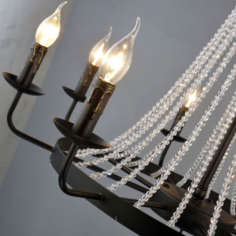 Black Pendulum Light Classic Metal Wagon Wheel Chandelier Lighting Fixture with Crystal Stands