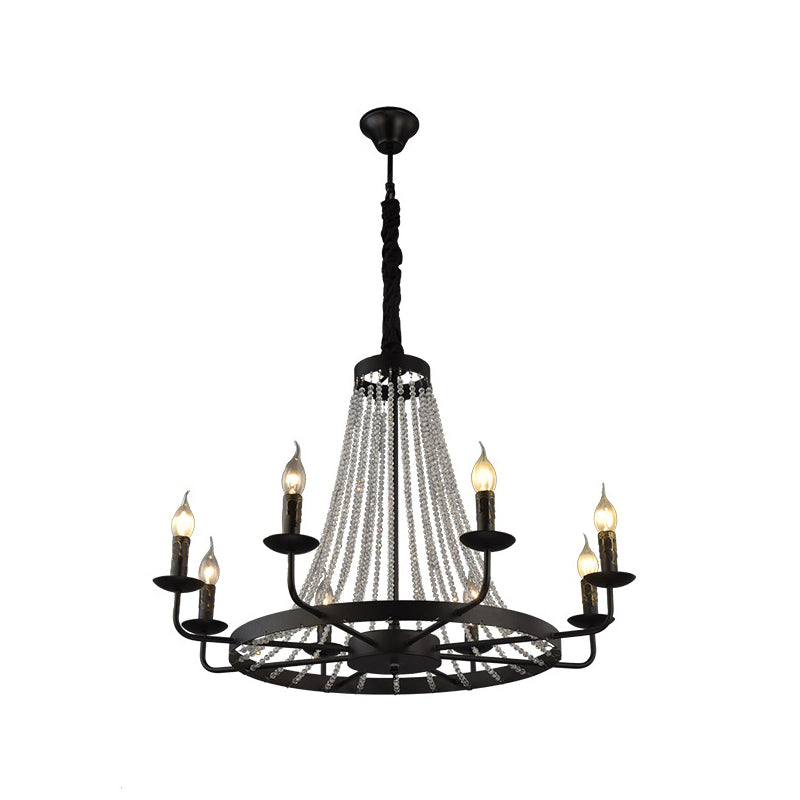 Black Pendulum Light Classic Metal Wagon Wheel Chandelier Lighting Fixture with Crystal Stands