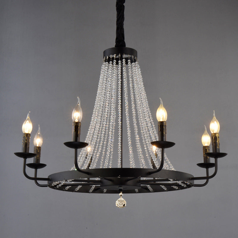 Black Pendulum Light Classic Metal Wagon Wheel Chandelier Lighting Fixture with Crystal Stands