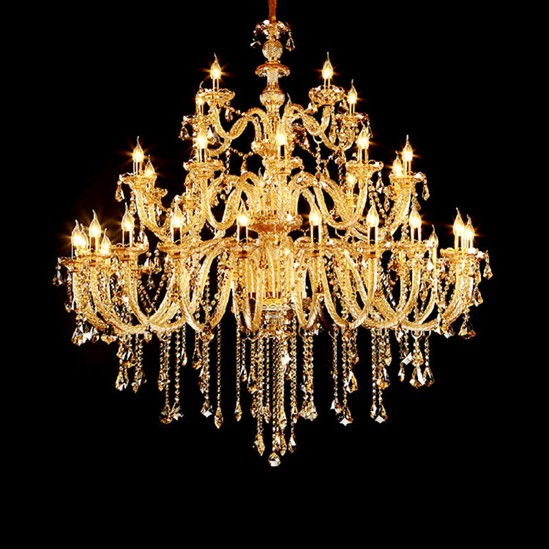 Amber Crystal Gold Hanging Pendant Curvy Arm 24 Lights Traditional Chandelier Lighting