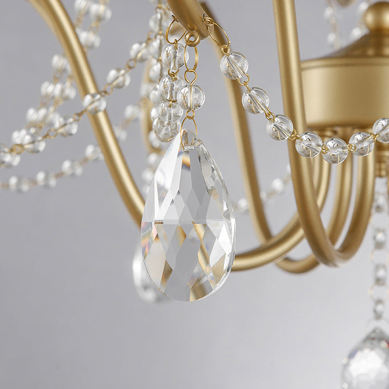 Gebogener Rahmen Metall Hanging Lamp Kit Klassiker 8 Lichter Wohnzimmer Kristall Kronleuchter Licht in Messing