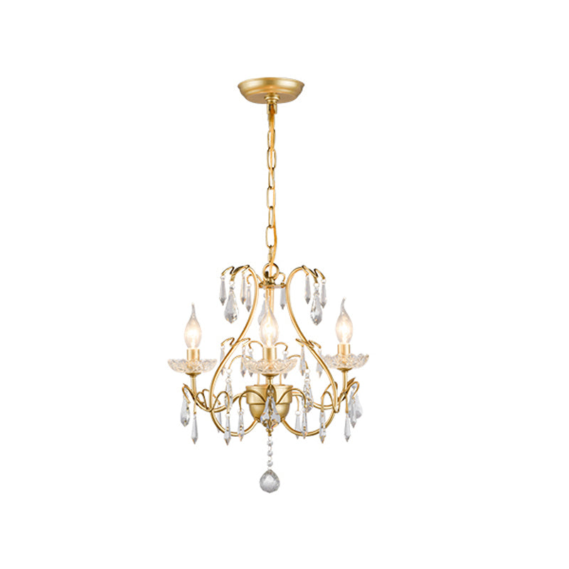 Messing Tränendrop Kronleuchter Lampe Land Metall 8 Glühbirnen Wohnzimmer Anhänger Light Kit mit baumelnden Kristall