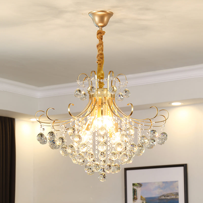 LED Crystal Ceiling Chandelier Traditional Gold Flared Shape Living Room Suspension Lighting Fixture