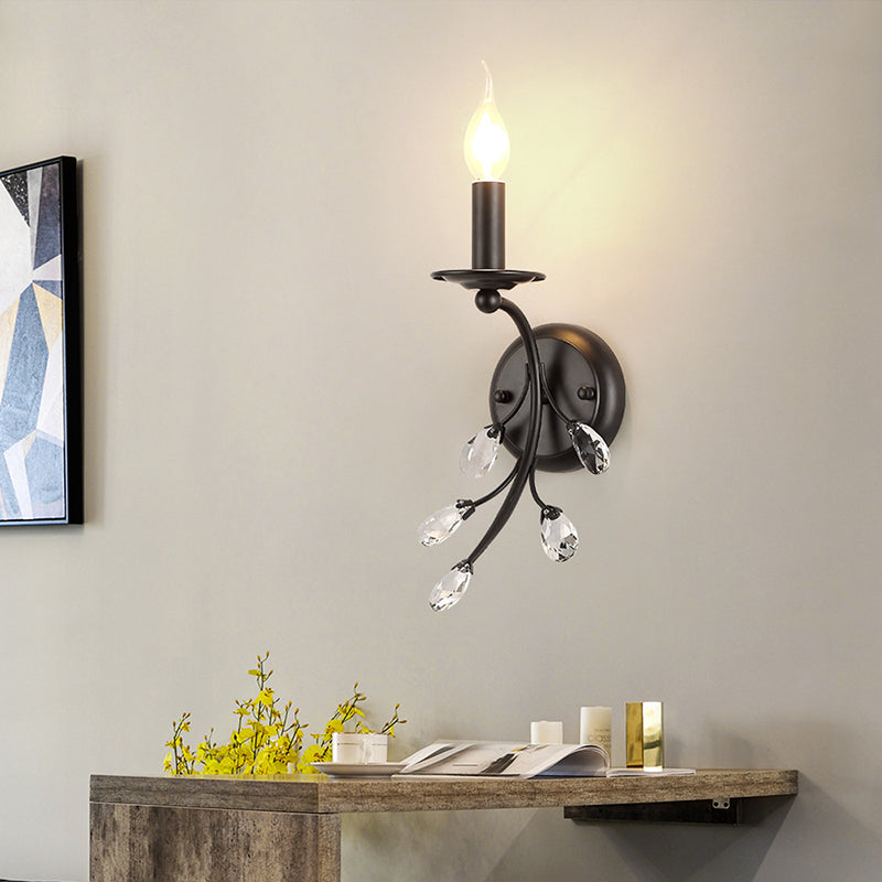 Luminaire mural noir métal candélabre 1 amplitume traditionnelle murs traditionnelle avec accent cristallin