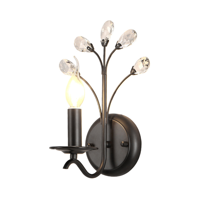 Metal Black Wall Light Fixture Candelabra 1 Bulb Traditional Wall Sconce with Crystal Accent