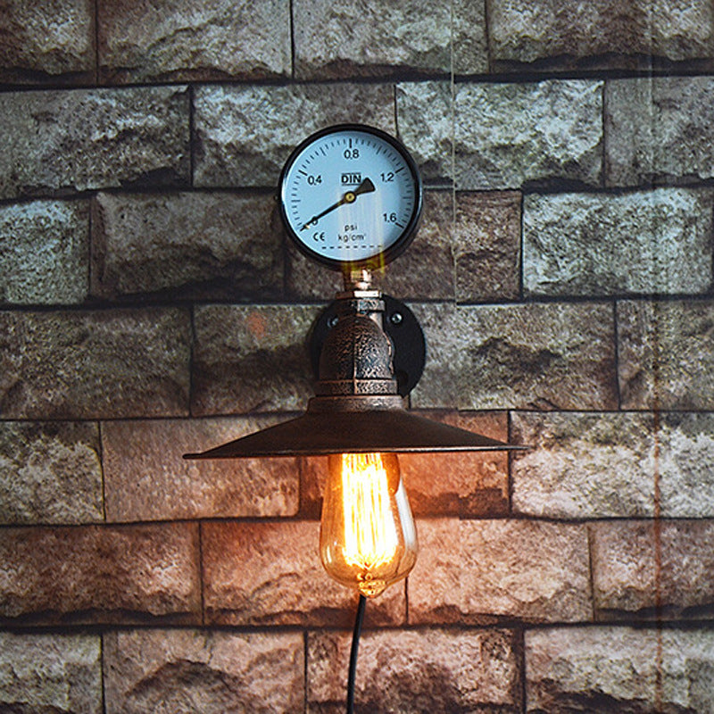 1 Light Wide Flare Wall Light Fixture Industrial Rust Metallic Wall Mounted Lamp with Water Gauge Decoration