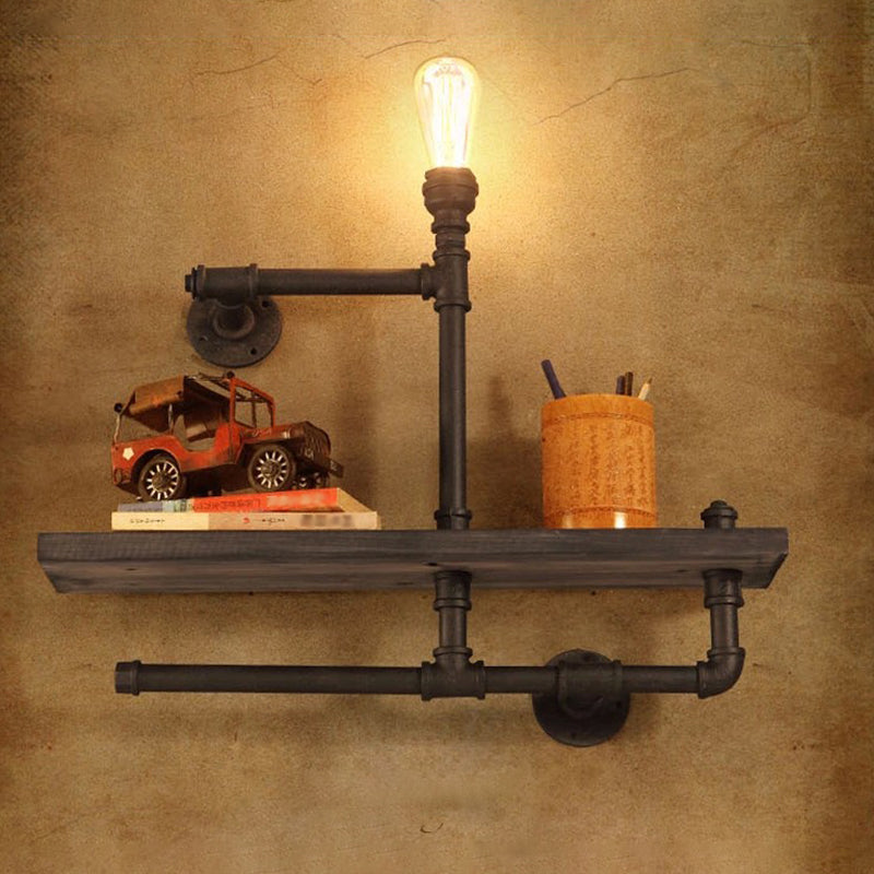 Metallic Geometry Pipe Wall Lighting Ideas Steampunk Dining Room Wall Mounted Light Fixture in Rust