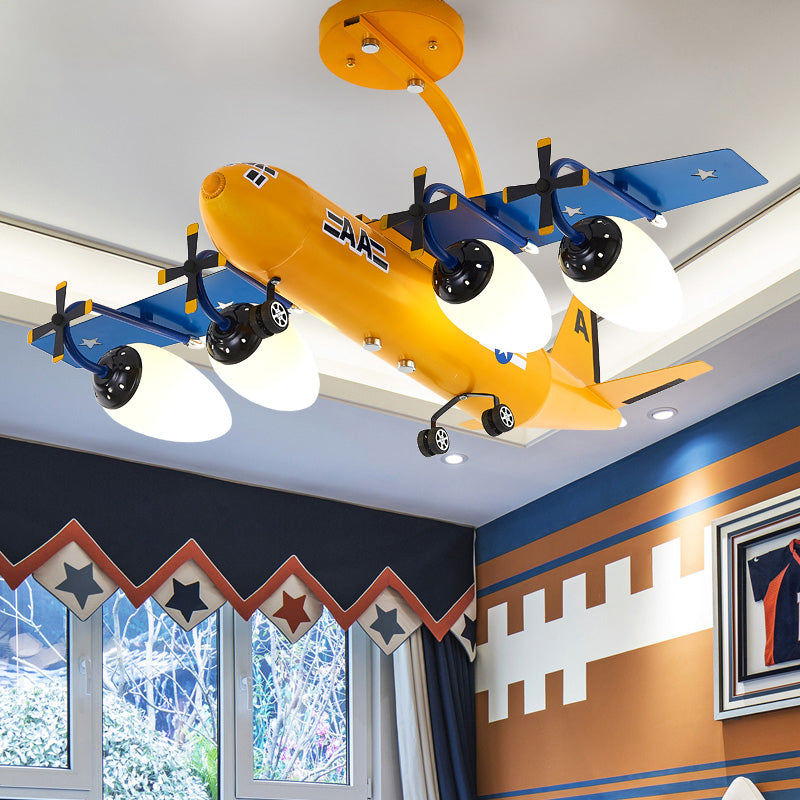 Dessin animé jaune et bleu avion de lampe suspendue 4 lumières