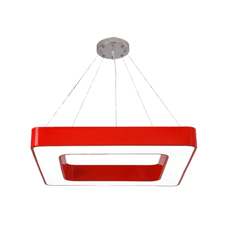 Red/Yellow/Blue/Green Square Pendant Lamp Kids Acrylic LED Chandelier Light Fixture in Third Gear/White Light for Bedroom