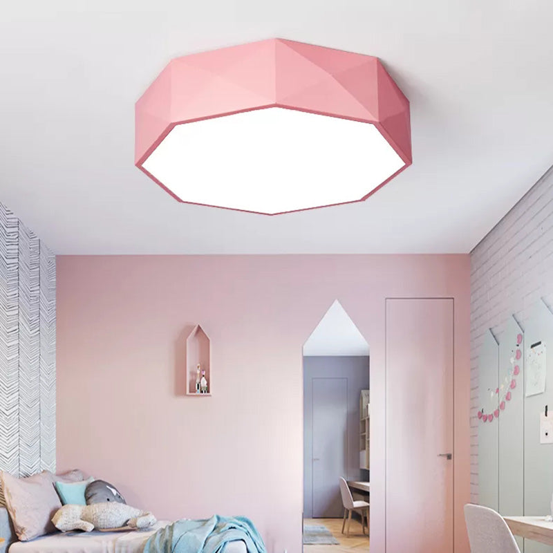 16"/20" Dia Pink/Yellow/Blue/Green Hexagon Ceiling Light Macaron Acrylic LED Flush Mount Light in Third Gear/Warm/White Light for Girls Bedroom