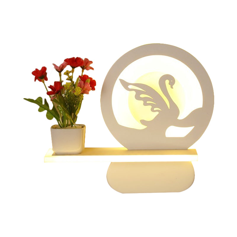 Study Room Big O Wall Lamp with Shelf Acrylic Romantic White Finish Sconce Light