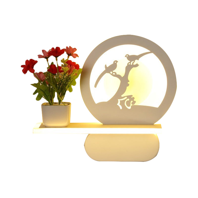 Study Room Big O Wall Lamp with Shelf Acrylic Romantic White Finish Sconce Light