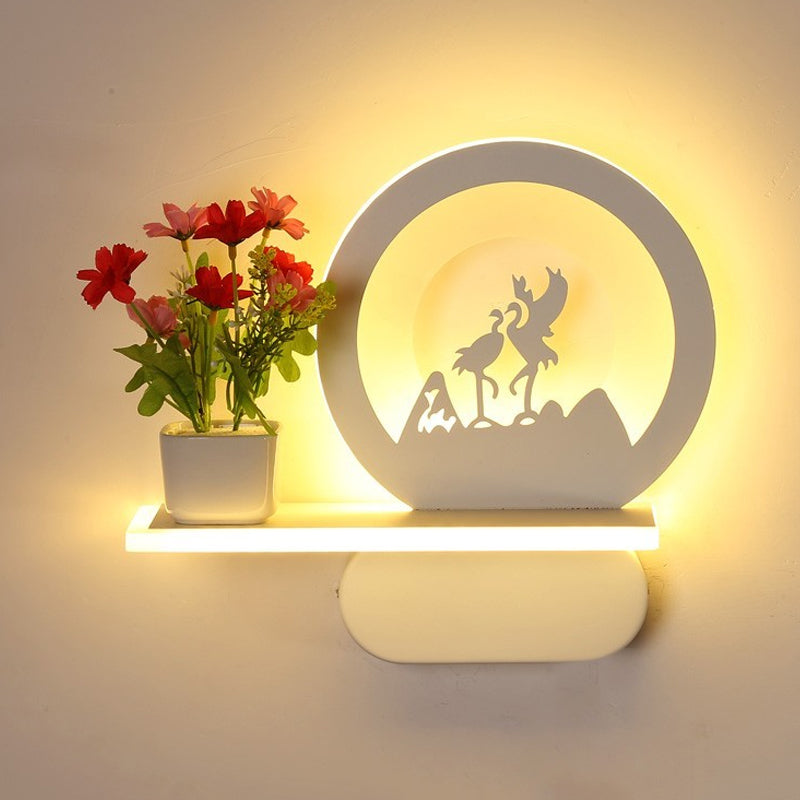 Study Room Big O Wall Lamp with Shelf Acrylic Romantic White Finish Sconce Light