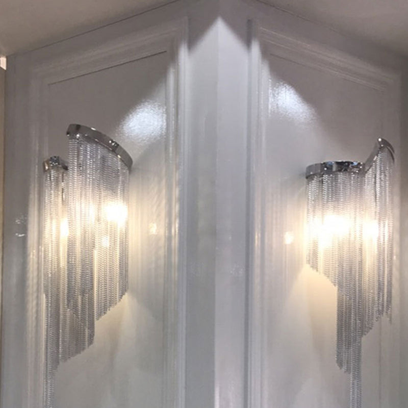 2 Heads Living Room Wall Light Fixture Simple Black Wall Lighting Ideas with Tassel Aluminum Shade