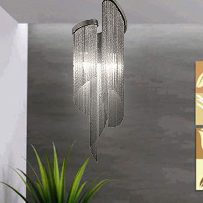 2 Heads Living Room Wall Light Fixture Simple Black Wall Lighting Ideas with Tassel Aluminum Shade