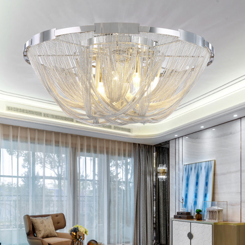Nordic Bowl Flush Mount Aluminum Living Room Ceiling Light Fixture in Silver