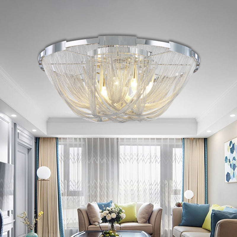 Nordic Bowl Flush Mount Aluminum Living Room Ceiling Light Fixture in Silver