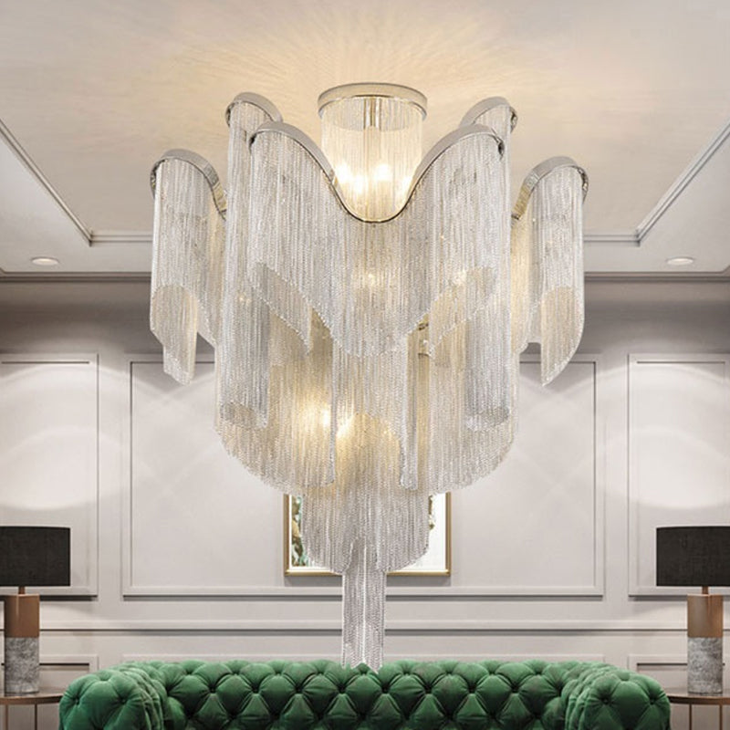 Aluminium abgestufte Quaste Semi Flush Light Moderne LED in der Nähe der Deckenlampe für Wohnzimmer