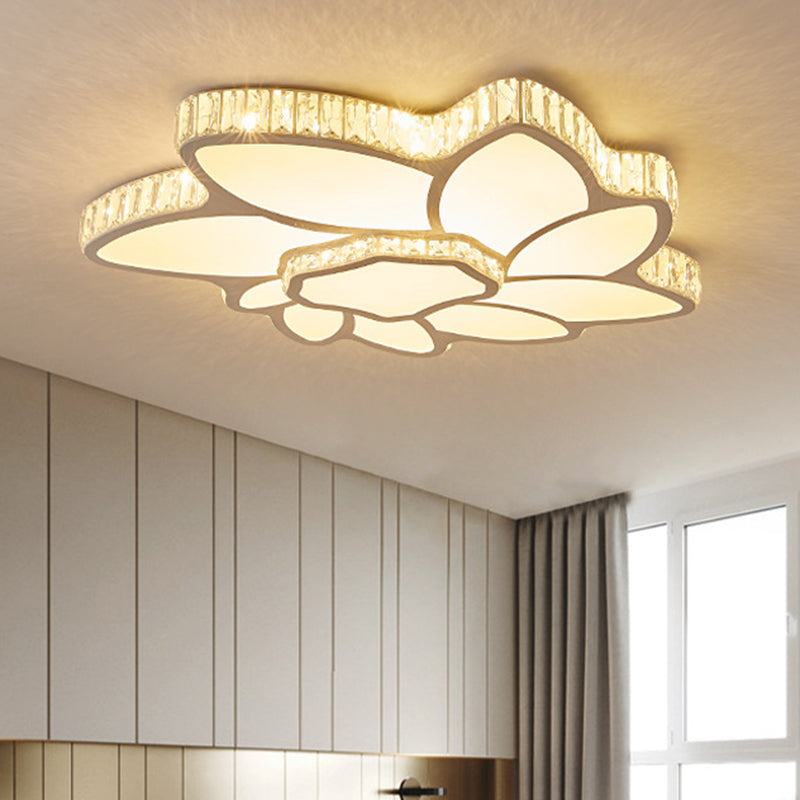 Living Room Clear Crystal LED Flush Light Minimalist Ceiling Lighting with Flower Acrylic Shade