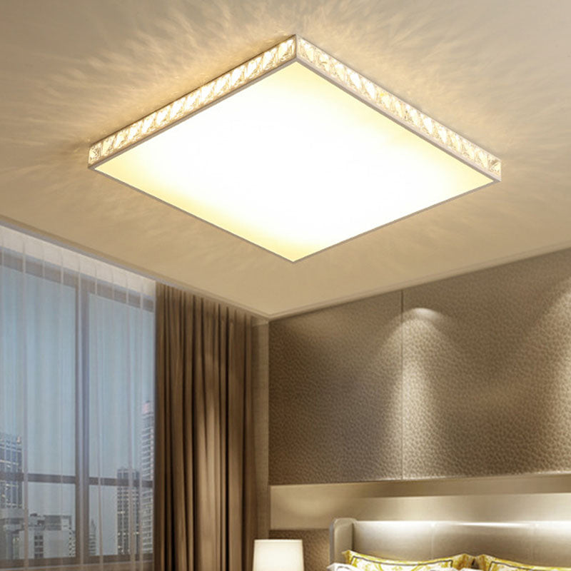 LED Bedroom Flush Mount Fixture Simplicity White Crystal Ceiling Lamp with Geometry Acrylic Shade