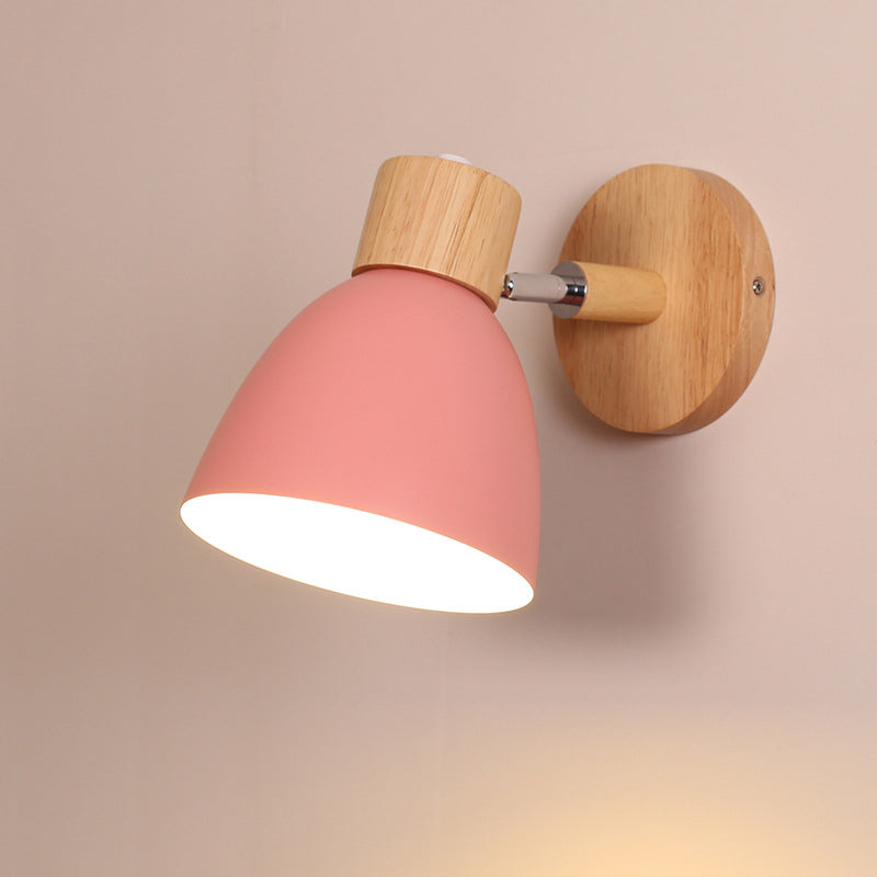 1 lampada da parete del corridoio leggera lampada a parete in legno macaron con tonalità in alluminio cupola