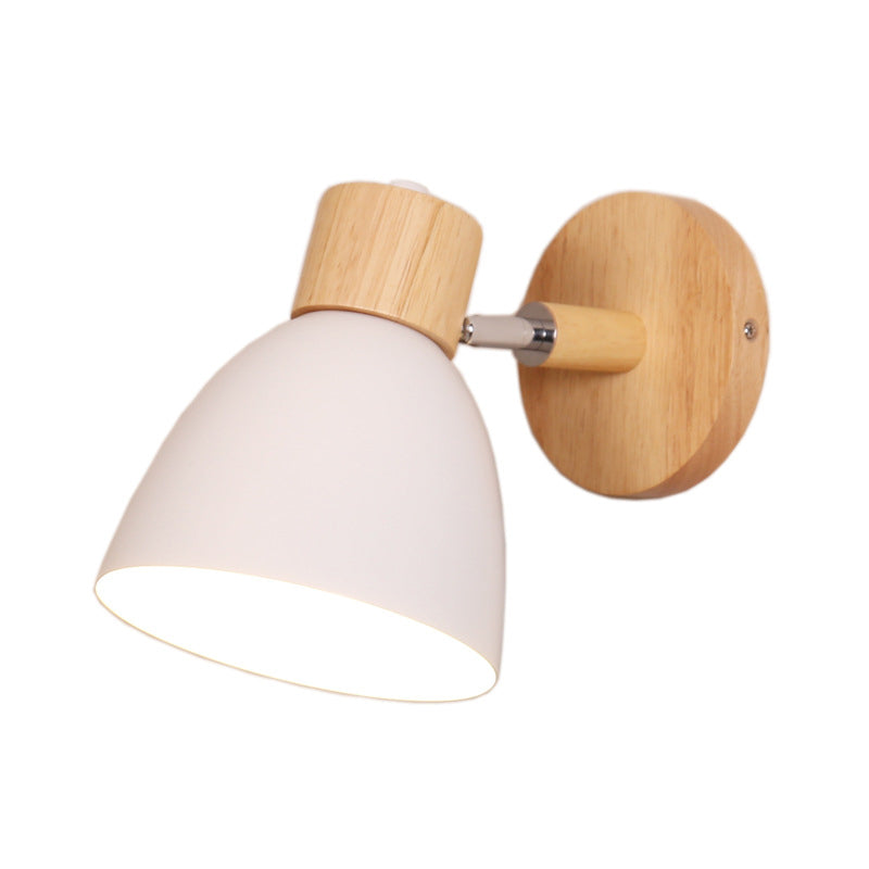 1 lampada da parete del corridoio leggera lampada a parete in legno macaron con tonalità in alluminio cupola