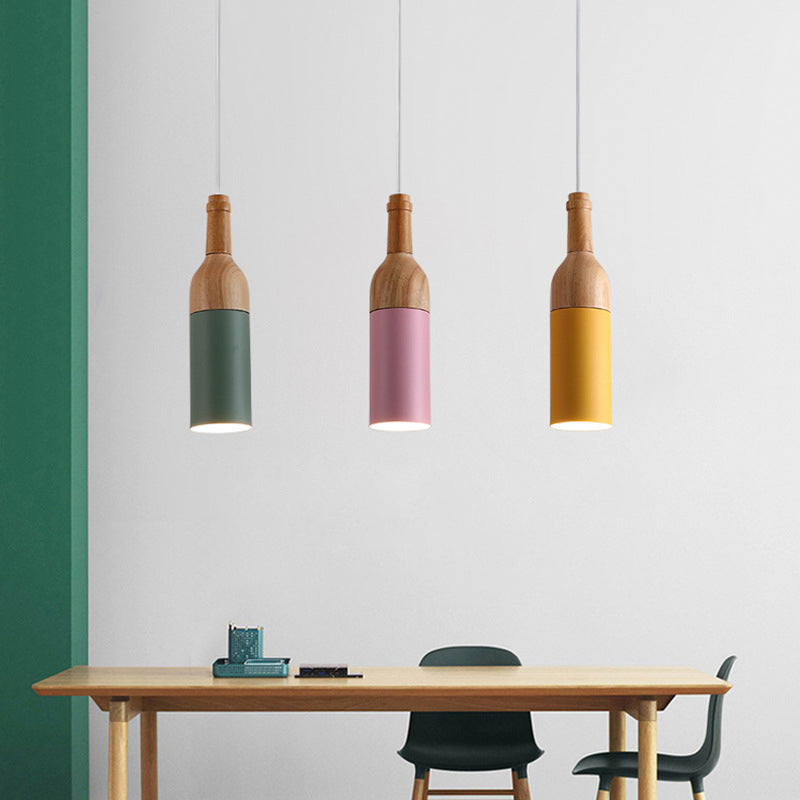 Flesvormige cluster hanglamp eenvoud metalen 3-licht houten suspensielamp voor eetkamer
