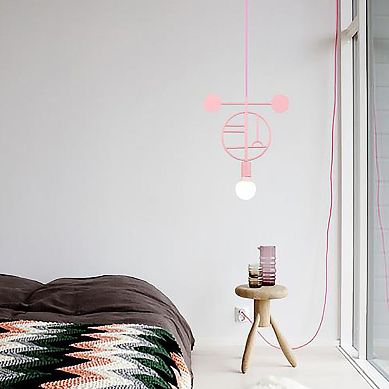 Geometrisch frame Drop Lamp Simplicity Metallic 1 hoofd slaapkamer hanglamp met een kaal lampontwerp