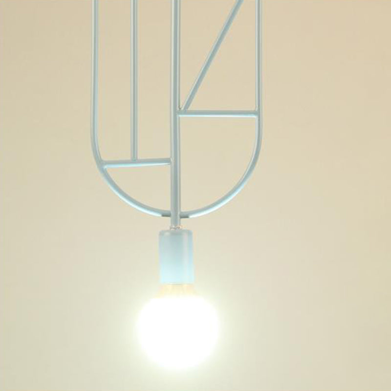 Geometrische Rahmen Droplampe Einfachheit Metallic 1 Kopf Schlafzimmer Anhängerleuchte mit bloßem Glühbirnendesign