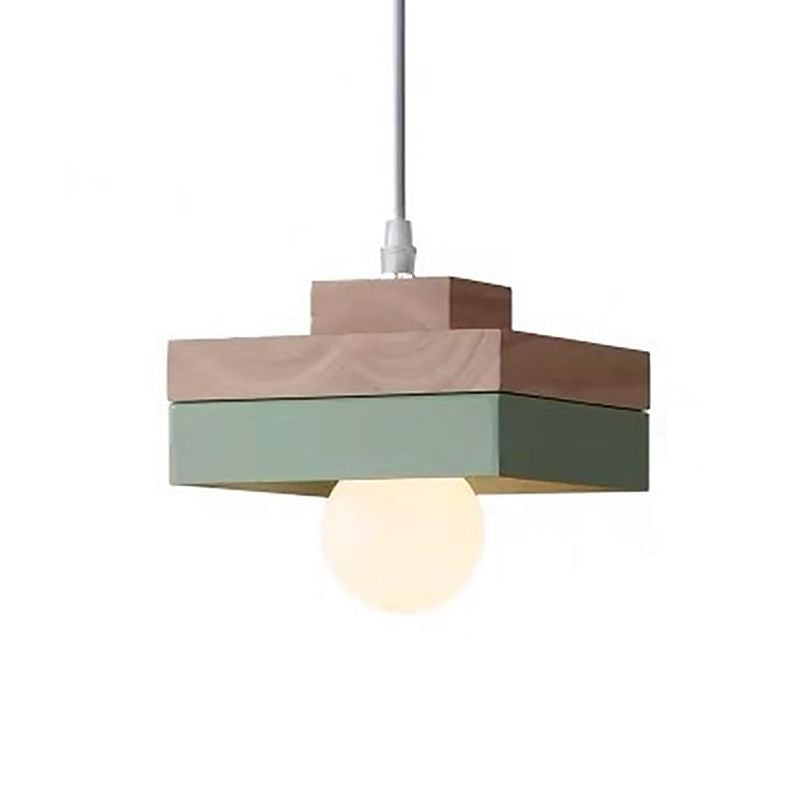Wood Geometry Hanging Ceiling Light Contemporary 1-Light Metallic Suspension Lighting for Dining Room